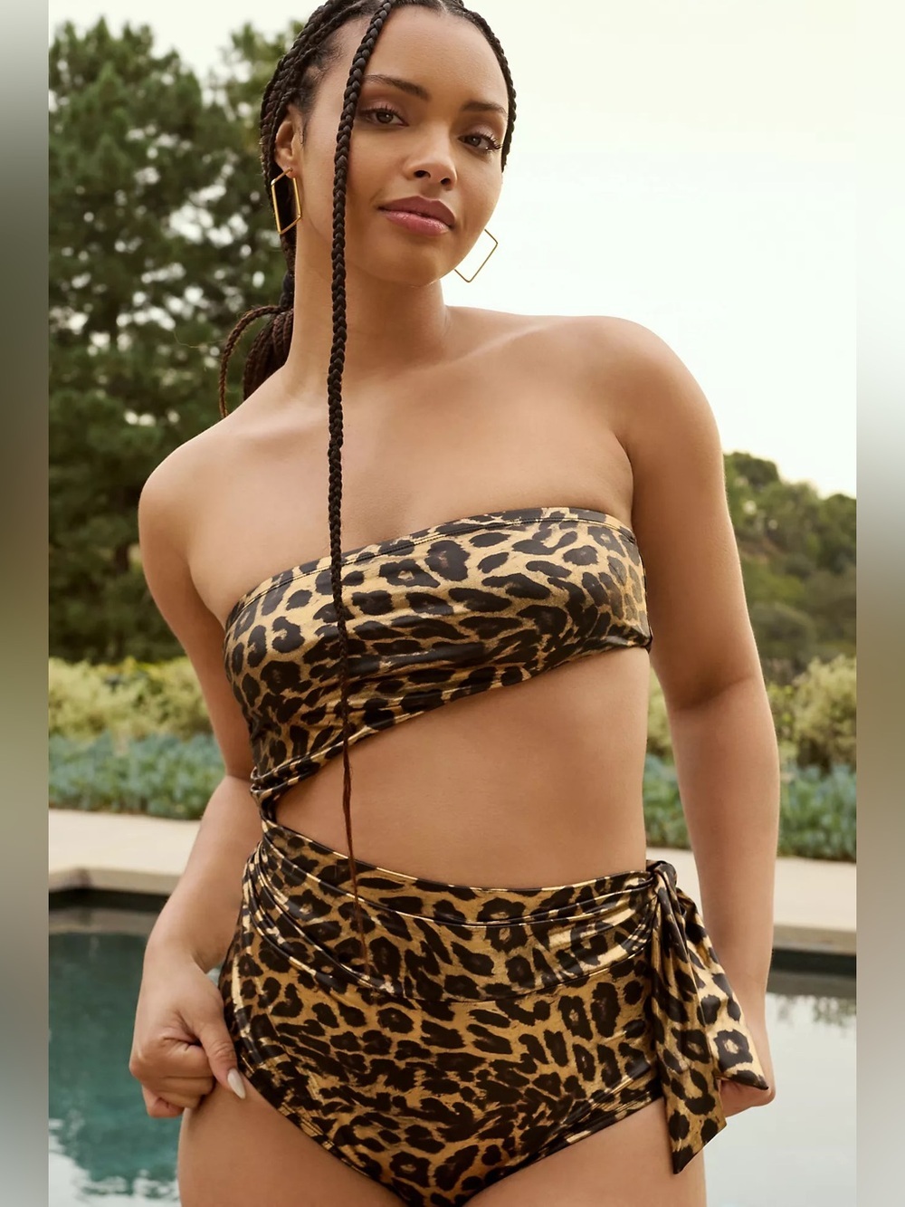 Good American Bali Strapless One Piece Swimsuit Leopard Print XS NWT Cutout Side - Picture 4 of 9